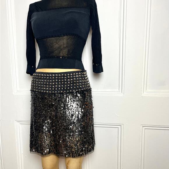 Aqua Lux Party Straight skirt with grey sequins and silver studs Glamour Festive - Picture 4 of 6